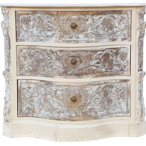 Antique Italian Painted Carved Serpentine Chest Of Drawers C.1920 – Quality Furn