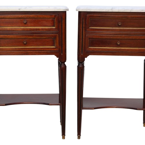 Antique C.1925 Pair Of Mahogany & Marble Bedside Tables – Fine Quality 