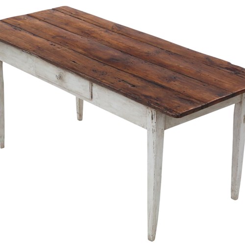 Antique 19Th Century Pine Dining Kitchen Table With Drawer – Fine Quality