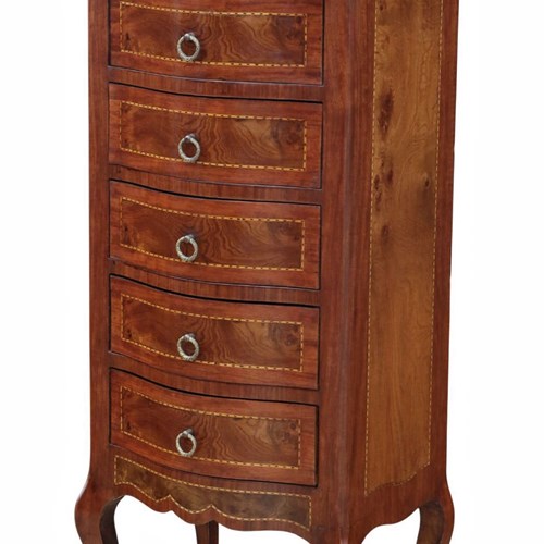 Vintage Mid-20Th Century Burr Walnut Serpentine Wellington Chest Of Six Drawers