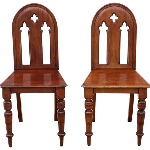 Antique 19Th Century Pair Of Mahogany Gothic Hall Chairs – Fine Quality Chairs