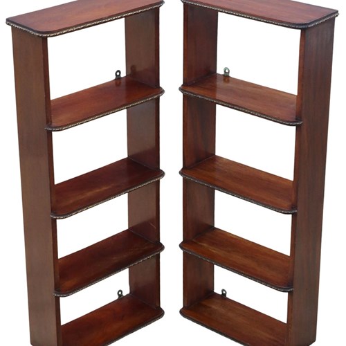 Antique Pair Of C.1900 Mahogany Wall Bookcases – Quality Display Shelves