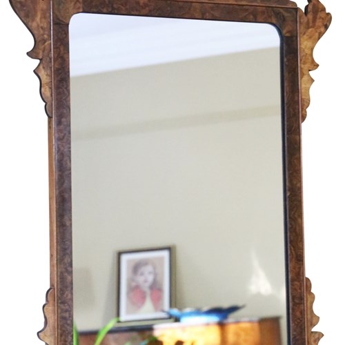 Antique C.1910 Georgian Revival Burr Walnut Fret-Cut Overmantle / Wall Mirror – 