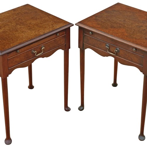 Fine Quality Vintage Mid-Century Pair Of Burr Walnut Bedside Tables / Nightstand