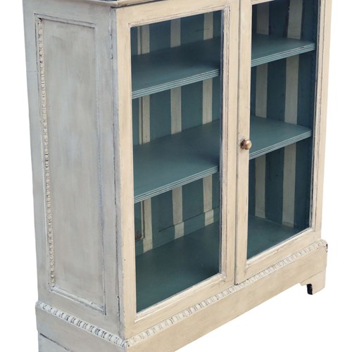 Antique 19Th Century Painted Glazed Adjustable Bookcase / Display Cabinet 