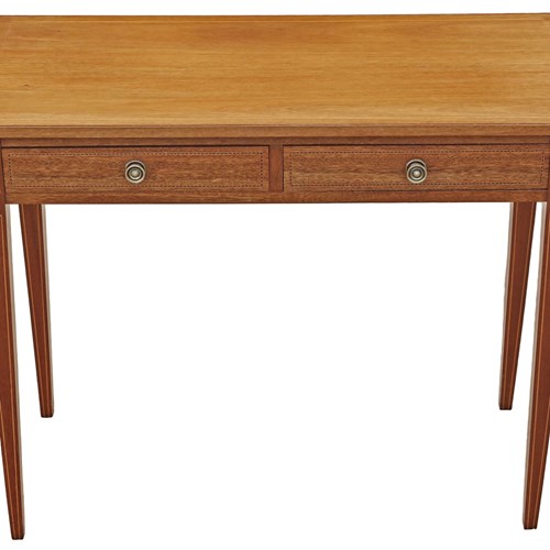 Antique Fine Quality Edwardian C.1905 Inlaid Satin & Red Walnut Writing Table