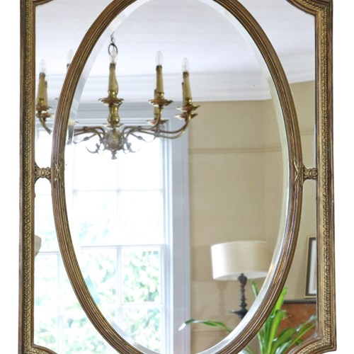 Antique C.1900 Gilt Cushion Overmantle Wall Mirror With Bevel Edge Glass