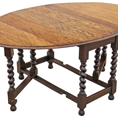 Antique C.1920 Oak Barley Twist Gateleg Drop-Leaf Dining Table – Large, Fine Qua