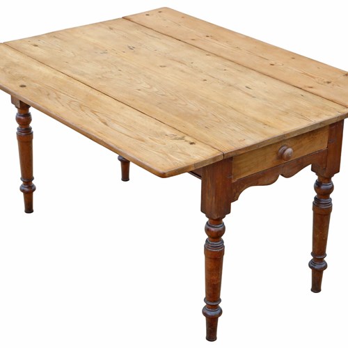 Antique 19Th Century Victorian Pine & Fruitwood Folding Kitchen Table 