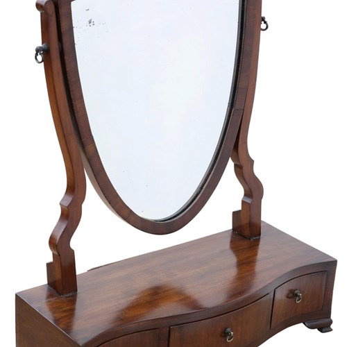 Antique 19Th Century Serpentine Shield-Shaped Mahogany Dressing Table Mirror – F