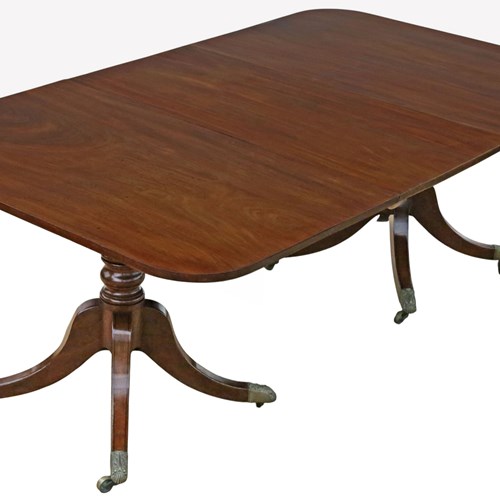 Antique 19Th Century Georgian Mahogany Extending Dining Table – Large Twin Pedes
