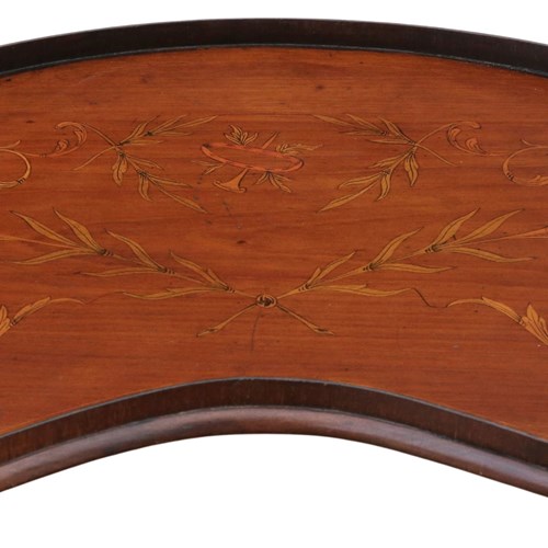 Antique 19Th Century Fine Quality Inlaid Mahogany Kidney-Shaped Serving Tray