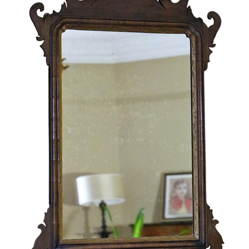 Antique C.1920 Georgian Revival Walnut And Gilt Fret Cut Overmantle/ Wall Mirror