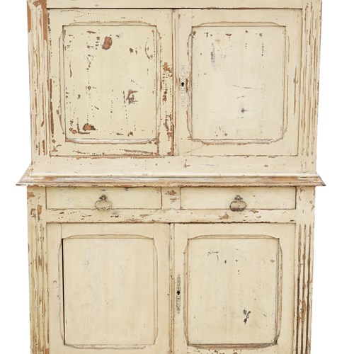 Quality Antique 19Th Century Distressed Cream Painted Cupboard Sideboard Dresser