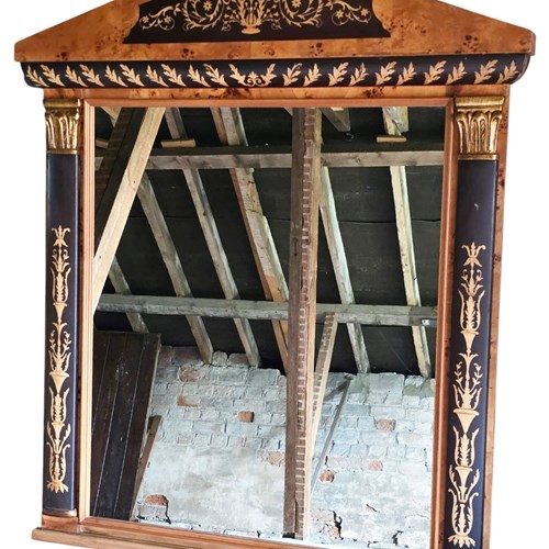 Vintage Quality Clasically Styled Gilt Yew And Ebonised Overmantle Wall Mirror