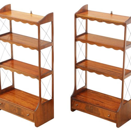 Quality Pair Of Vintage Mahogany Bookcases / Display Shelves Floor Or Wall Mount