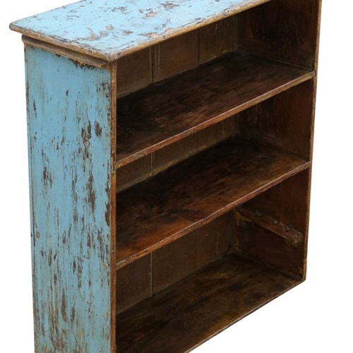 Antique 19Th Century Distressed Blue Painted Bookcase – Shelves