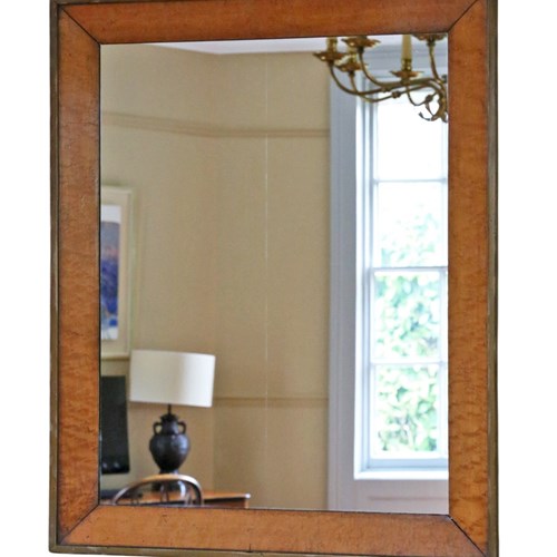 Antique 19Th Century Overmantle Wall Mirror- Quality Birdseye Maple Frame