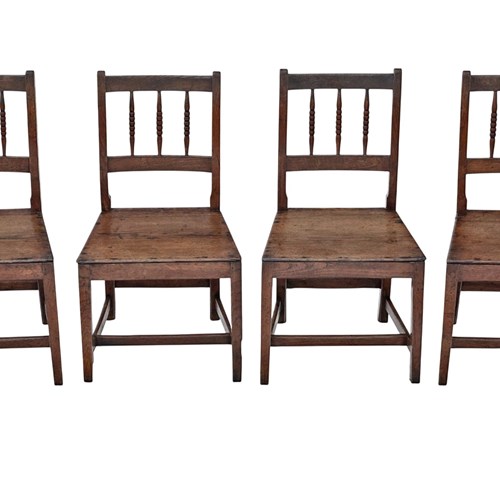 Antique 18Th Century Set Of Four Oak Dining Chairs – Fine Quality Kitchen Seatin