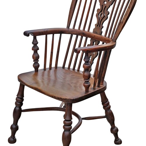 Antique 19Th Century Yew & Elm Windsor Armchair Or Carver Elbow-Chair