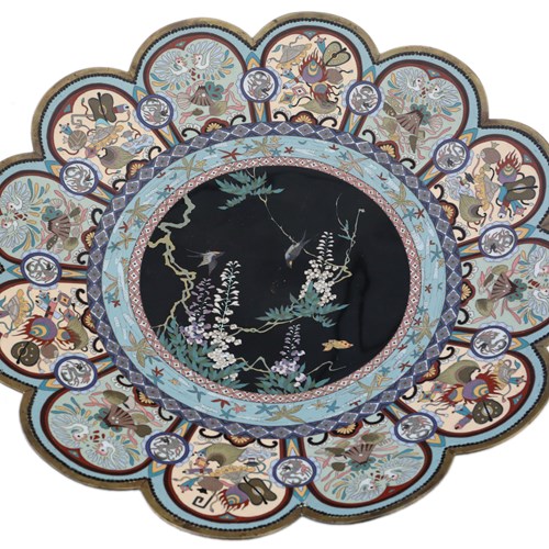Antique Fine Quality Large 18" Meiji Oriental Japanese Cloisonne Charger Plate