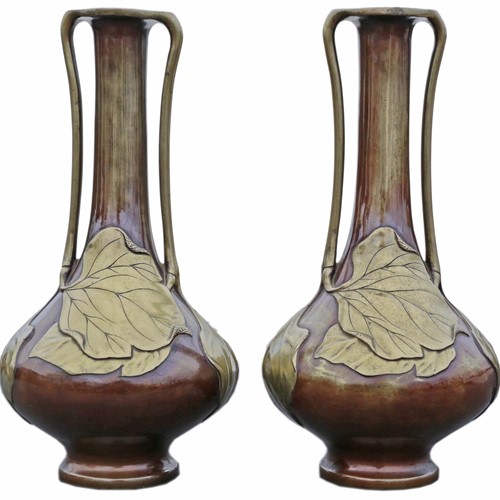 Pair of Japanese bronze mixed metal vases Meiji