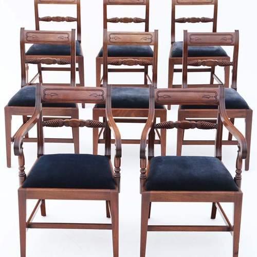 Antique Fine Quality Set Of 8 (6 Plus 2) Regency Mahogany Dining Chairs C1830