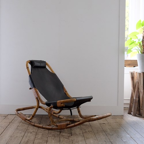 1960S Bamboo And Leather Rocker