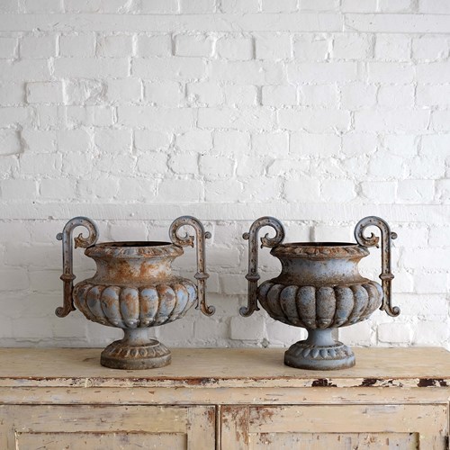 Pair Of Antique Cast Iron Urns