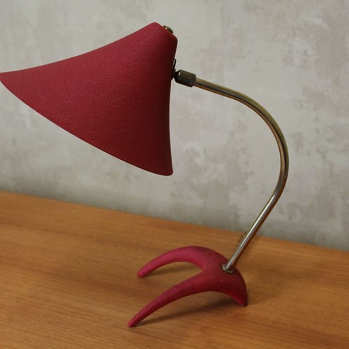 1950’S Swedish Crows Foot Lamp In Red And Brass By EWA