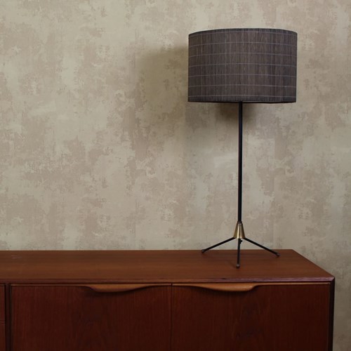Stylish 1950’S Black Metal Table Lamp With Brass Detailing 60Cms