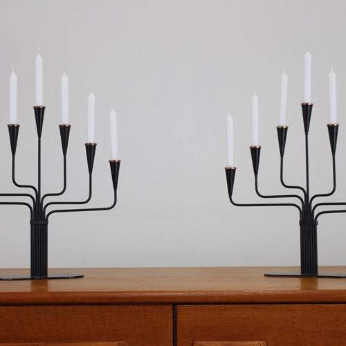 Pair Of 1960’S Metal Candelabra By Gunnar Ander For Ystad Metall