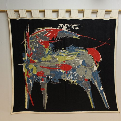 Amazing 1960’S Screen Print Fabric Wall Hanging Possibly Heals