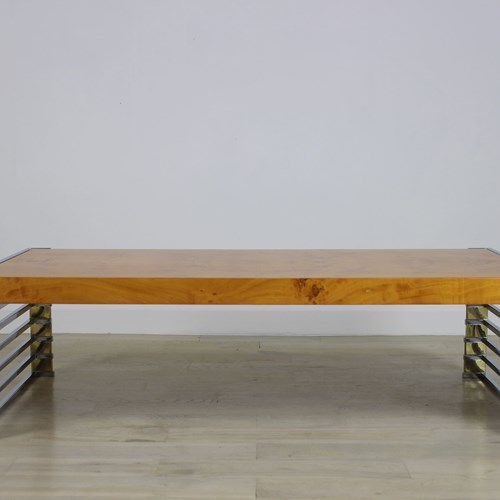 Impressive 1970’S Burr Wood And Chrome Coffee Table