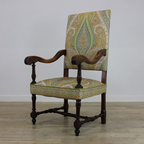 Antique Flemish Open Armchair With Paisley Upholstery