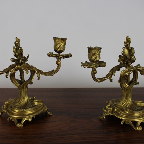 Pair Of Antique Gilt Bronze Candlesticks