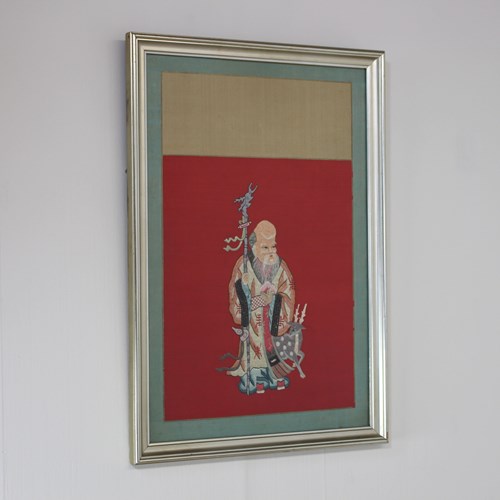 Chinese Embroidered Silk Panel Of Shou Lao
