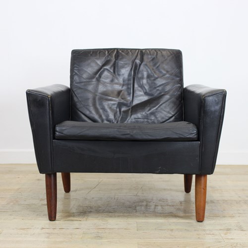 1960’S Danish Black Leather Low Back Armchair