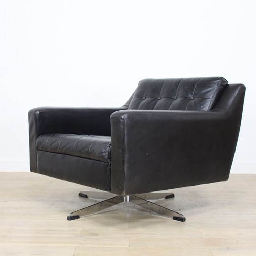Heavy Quality Danish 1960’S Leather Swivel Chair