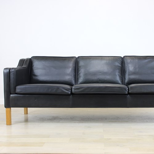 Danish Classic 3 Seat Black Leather Sofa