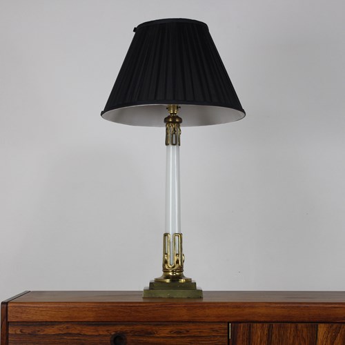 Antique Opaline And Bronze Table Lamp C 1900