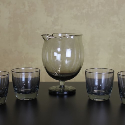 Holmegaard Glass Tivoli Martini Mixer Jug And 4 Glasses By Per Lutken