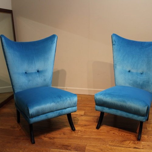 Smart Pair Of Howard Keith Cocktail Chairs Re-Upholstered In Turquoise Velvet