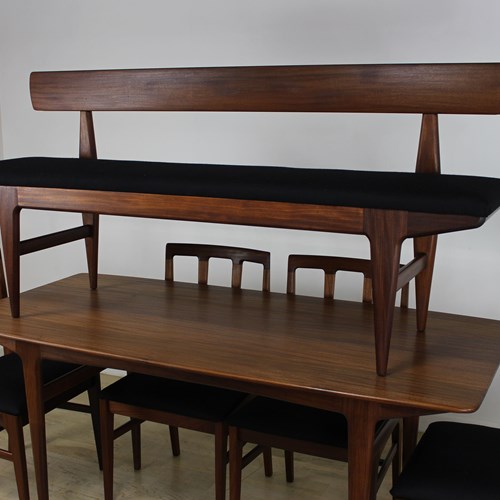 A Younger Afromosia Dining Set With Rare Bench