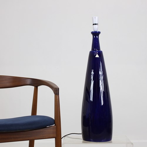 Large 1960’S Blue Ceramic Table Lamp By Lehmann 74Cms