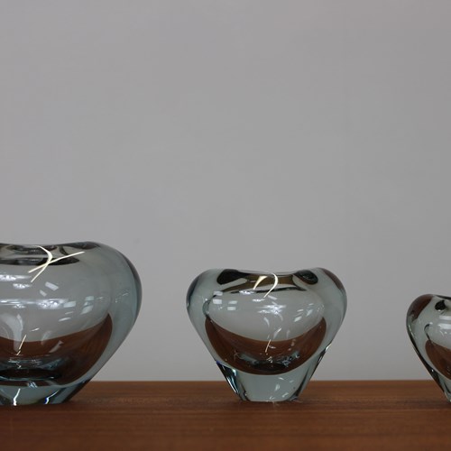 Group Of 3 Holmegaard Heart Minuet Vases C 1960 Per Lutken 