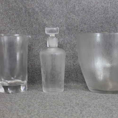 Orrefors Late Deco Glass Ice Bucket , Jug And Decanter