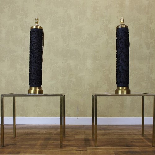 Pair Quality 1970 Brass & Glass Lamp Tables