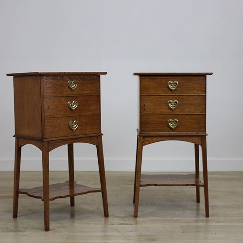 Pair Of Liberty & Co Oak Art Nouveau Bedside Cabinets