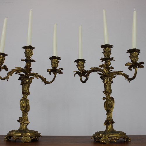 Pair Of Gilt Bronze Antique Candelabra 44Cms